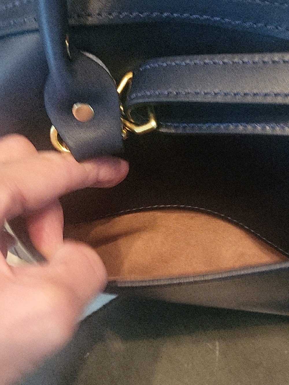 J.W. Hulme Classic Navy Structured Satchel Handbag - Gold Hardware - Picture 3 of 6
